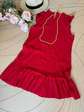Red Ruffled Hem Sleeveless Dress